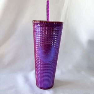 NWT Starbucks Summer 2024 Iridescent Magenta Purple Grid Tumbler 24oz